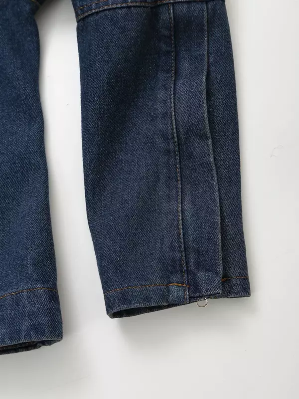 Jaqueta jeans retrô de mangas compridas feminina, casaco gola O, casaco de botão, blusa chique, decoração de bolso Flap, nova moda