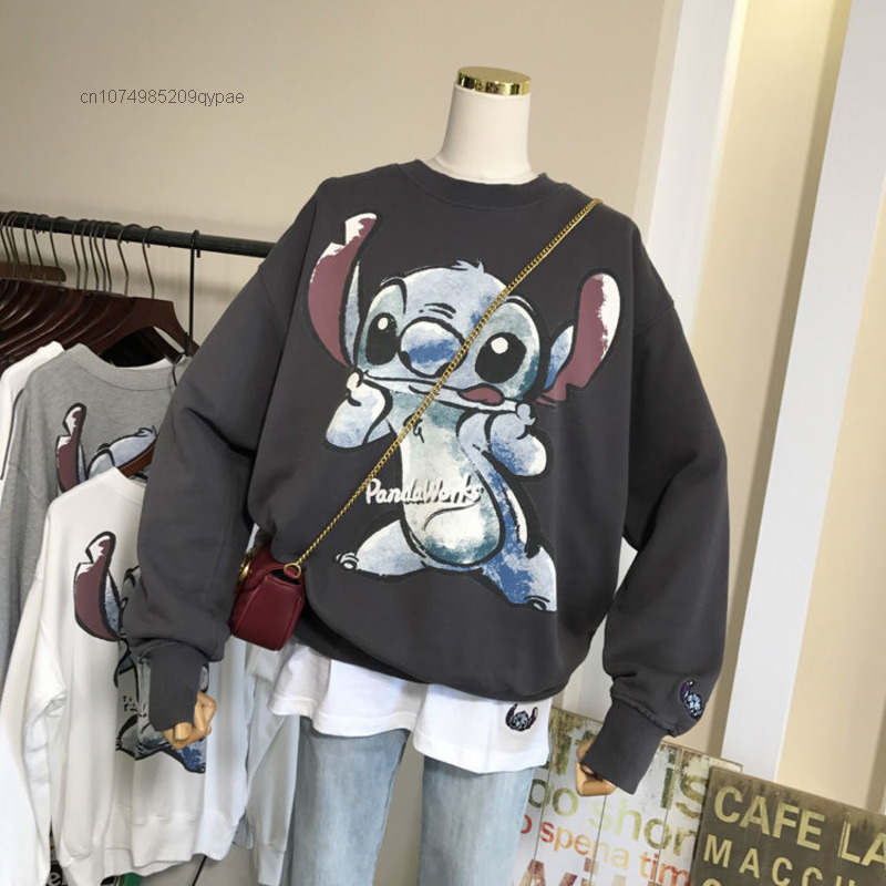 Disney Stitch Cartoon bluza z nadrukiem kobiety jesień nowy amerykański Harajuku luźne pary swetry Y2k Retro estetyka ubrania
