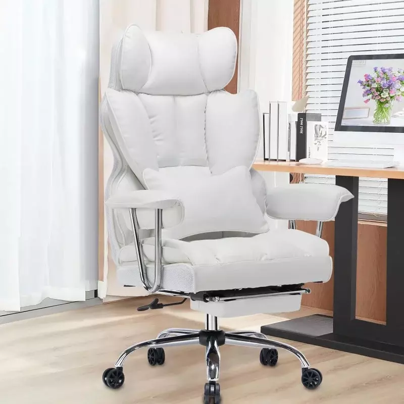 كرسي مكتب من الجلد الصناعي مع مسند للساق والظهر ، كرسي تنفيذي للكمبيوتر ، كبير وطويل ، 400 رطل