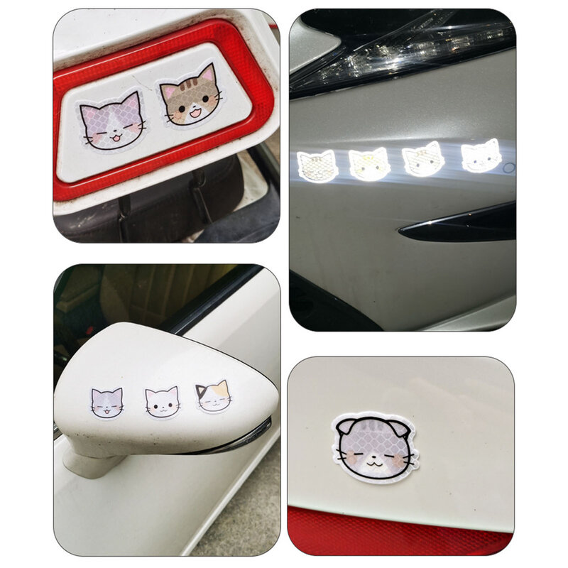 Stiker reflektif peringatan mobil kucing lucu stiker reflektor mudah robek untuk dekorasi mobil keamanan berkendara malam 10 buah