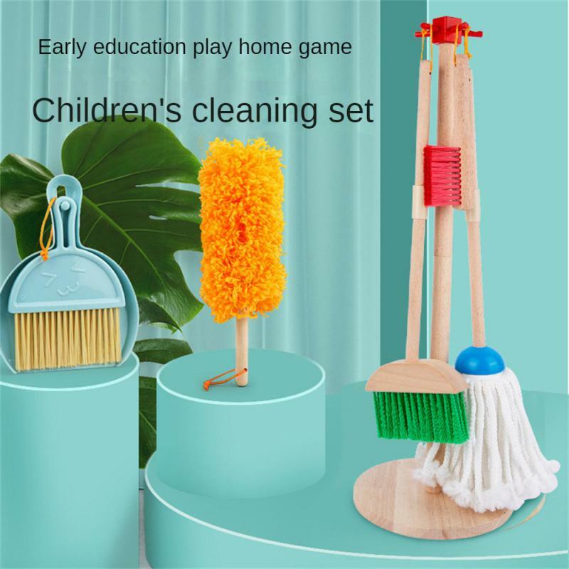 Herramientas de limpieza para niños, juego de limpieza, escoba, fregona, juguetes de jardín de infantes, simulación de casa, barrido, fregona, juguete de madera
