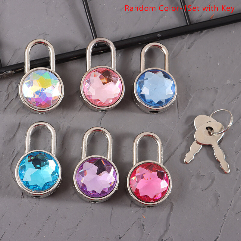 1 zestaw Mini okrągły kształt kłódki kolorowe diamentowe zamki z blokadą na klucz do podróży walizka na biżuterię ślubną walizka