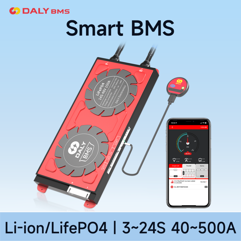 Daly Smart LifePO4 BMS, CANBUS 블루투스, 4S, 12V, 16S, 48V, 24V, 36V, 60V, 72V, 20S, 80A, 3S, 7S, 8S, 10S, 12S, 13S, 24S, RS485 앱 18650 태양광