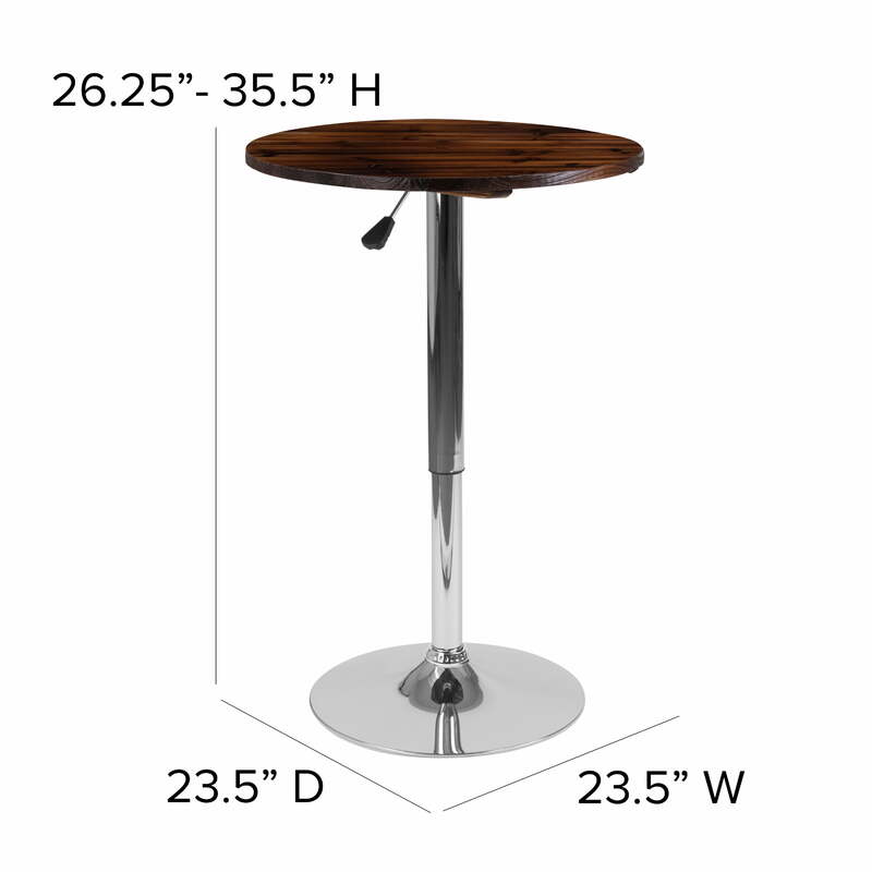 소박한 소나무 목재 펍 바 테이블, 23.5 인치 라운드, 높이 조절 가능, 범위 조절 가능, 26.25 인치-35.5 인치
