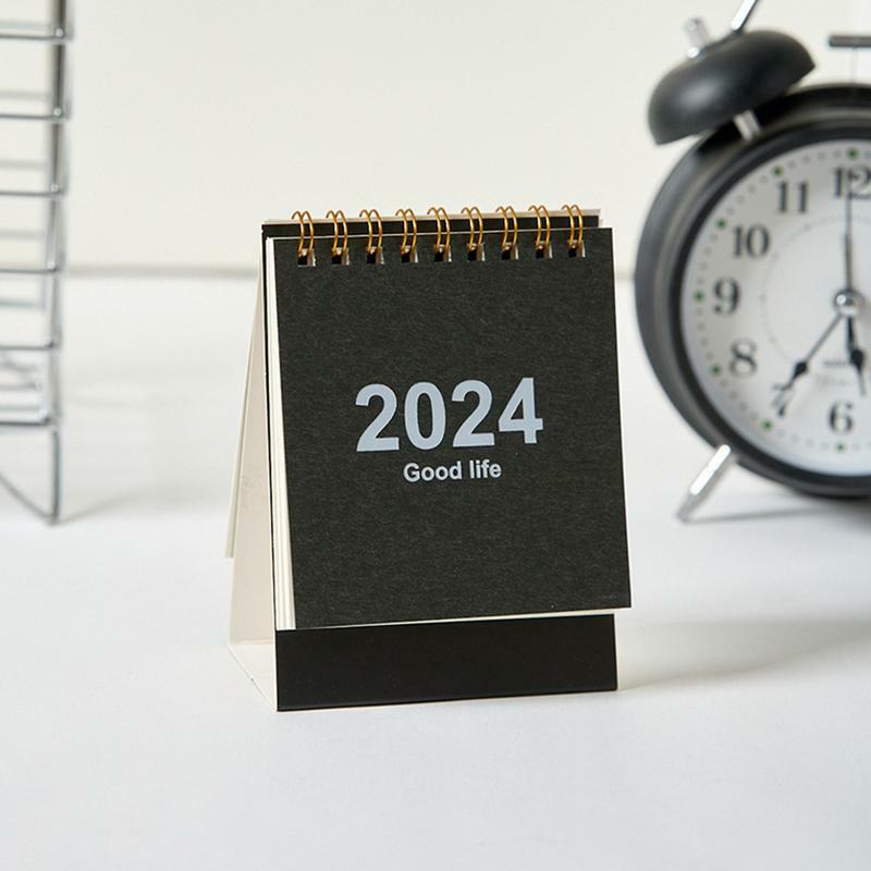 Mini Thick Paper Desktop Calendar, Twin-Wire Binding, Calendário minúsculo, Decoração criativa, Programação diária, 2024