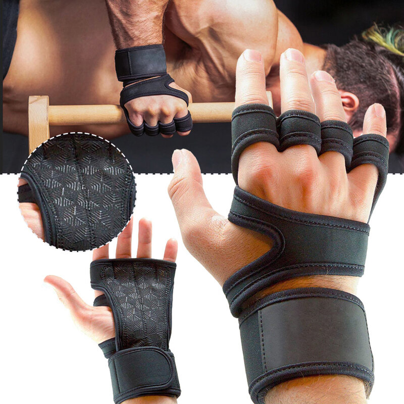 Sarung tangan olahraga untuk pria wanita, sarung tangan olahraga Fitness Body Building angkat beban Gym tangan pergelangan tangan pelindung telapak tangan