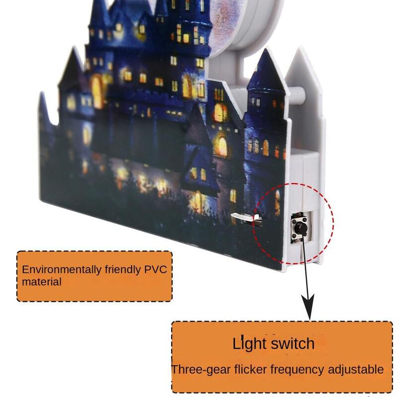 Dekorasi istana diterangi PVC desain Kastil bercahaya Dekorasi Desktop Halloween lampu gigi ketiga