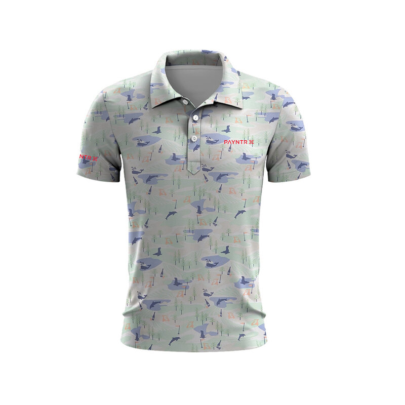T-shirt de golf à séchage rapide pour homme, logo tacheté imprimé, t-shirt à boutons, polo d'été, haut de club