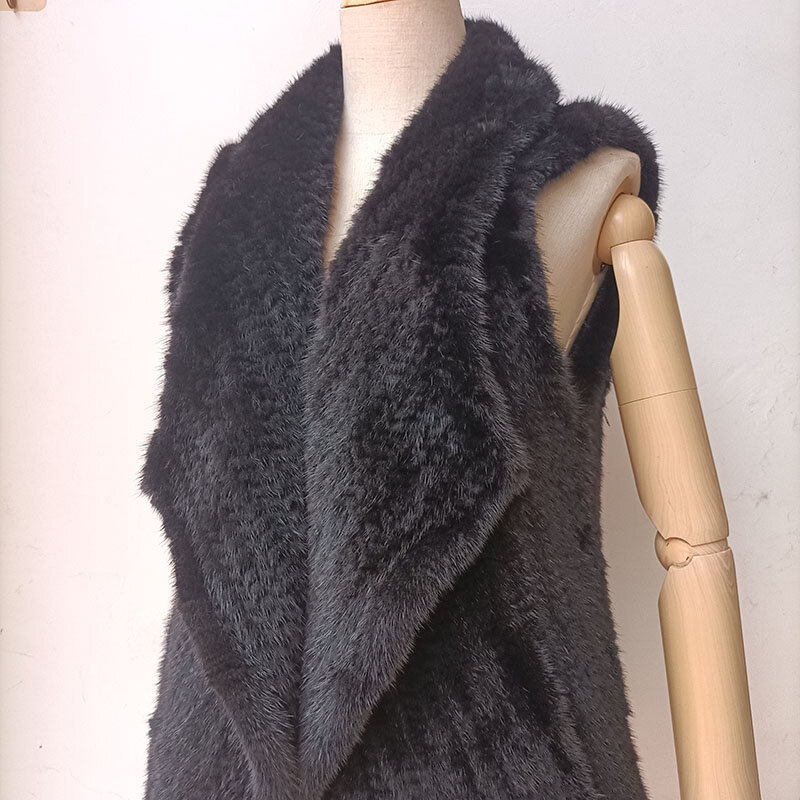 Vrouwen Gebreide Echte Nerts Bont Vest Winter Vrouwelijke Mouwloze Vrouwelijke Echte Mink Fur Vest