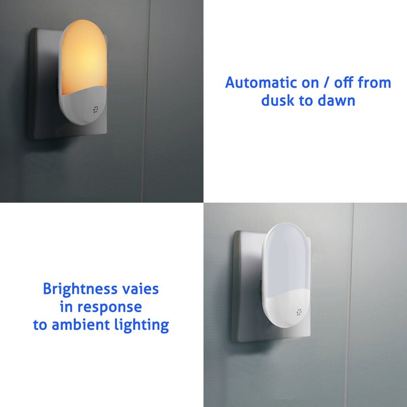 LED 센서 조명 플러그인 야간 따뜻한 흰색, 어린이 홈 침실 욕실 주방 복도 계단 (EU 플러그), 2 개