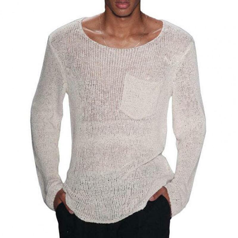 Men Sweater Stylish Men's O-neck Knit Sweater Solid Color Hollow Out Design Loose Fit Casual Pullover for A Trendy Look Loose