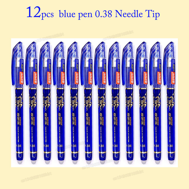 지울 수 있는 젤 펜, 파란색 검정색 빨간색 잉크, 0.5 0.38mm, 세척 가능한 핸들 볼펜, 바늘 팁 막대, 학생 쓰기 스케치, 12 개