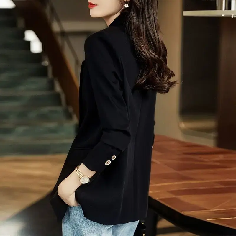 Новинка, корейский стиль, женский черный костюм, осенняя Женская куртка с длинным рукавом, офисное Женское пальто, Тонкий Блейзер, Женский однотонный бренд