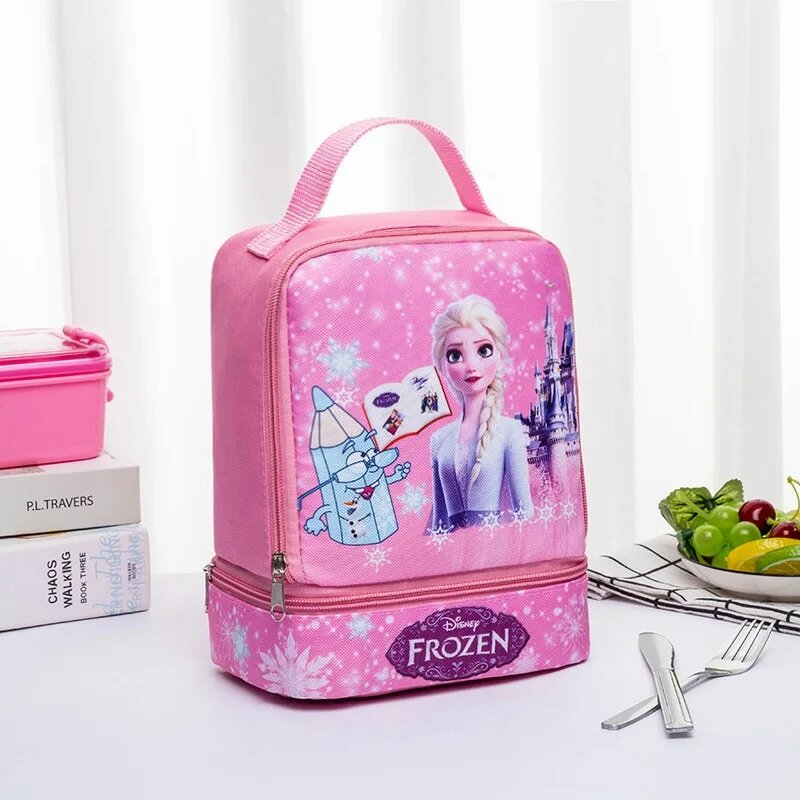 디즈니 만화 겨울왕국 2 귀여운 학생 학교 가방, 이중 레이어 도시락 가방, 어린이 휴대용 도시락 가방, 학생 도시락 가방