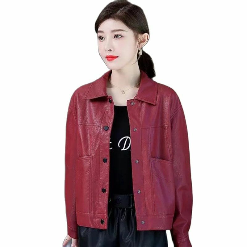 2023 Musim Semi Musim Gugur Mantel Kulit Baru Wanita Jaket Motor Dicuci Kulit Gaya Korea Pendek PU Kulit Pakaian Luar Atasan Perempuan