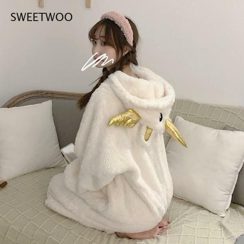 2022 New Cute Cartoon Anime Pajamas Women Autumn and Winter Thick Sweet One-Piece Home Service Winter Warm