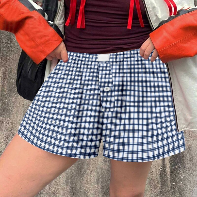 Pantaloncini Casual in vita elastica da donna pantaloncini con stampa scozzese alla moda pantaloncini morbidi e comodi per il tempo libero e pantaloni larghi da donna