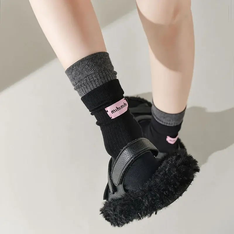 Fashion For Women Retro Korean Pink Label English Letter Striped Cotton Socks Spring Autumn Soft Comfortable Mid-tube Sport Sox