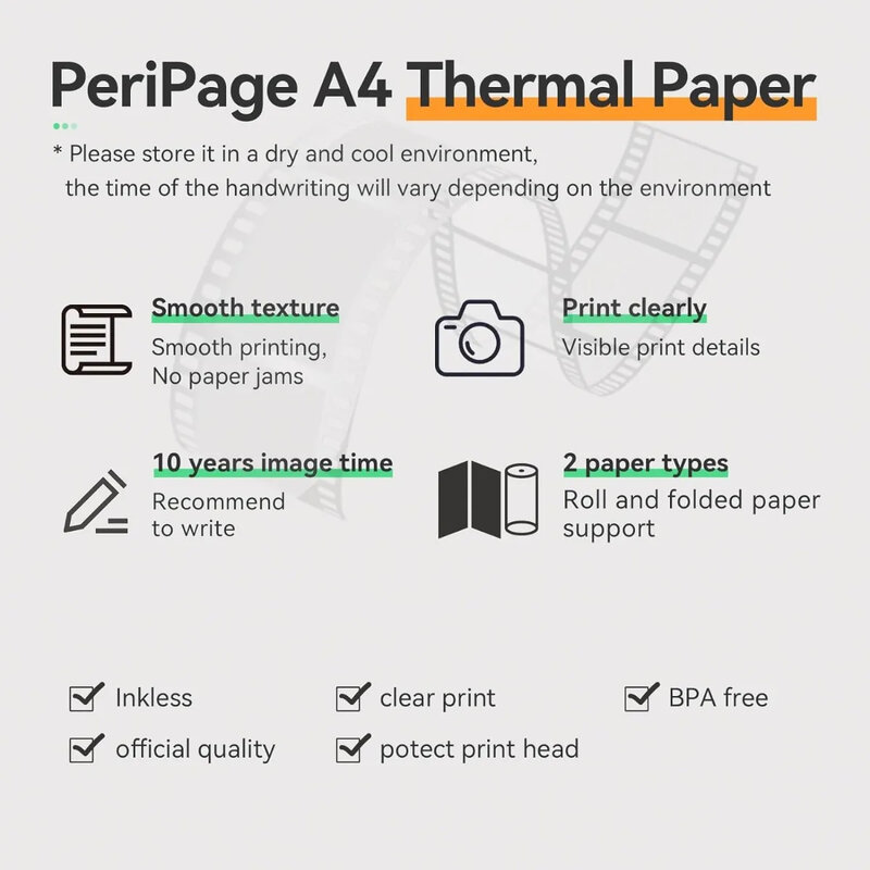 PeriPage-A4ポータブルサーマルプリンター用紙、電話用画像プリンター、長持ち、a40、8.5x11 "、2ロール
