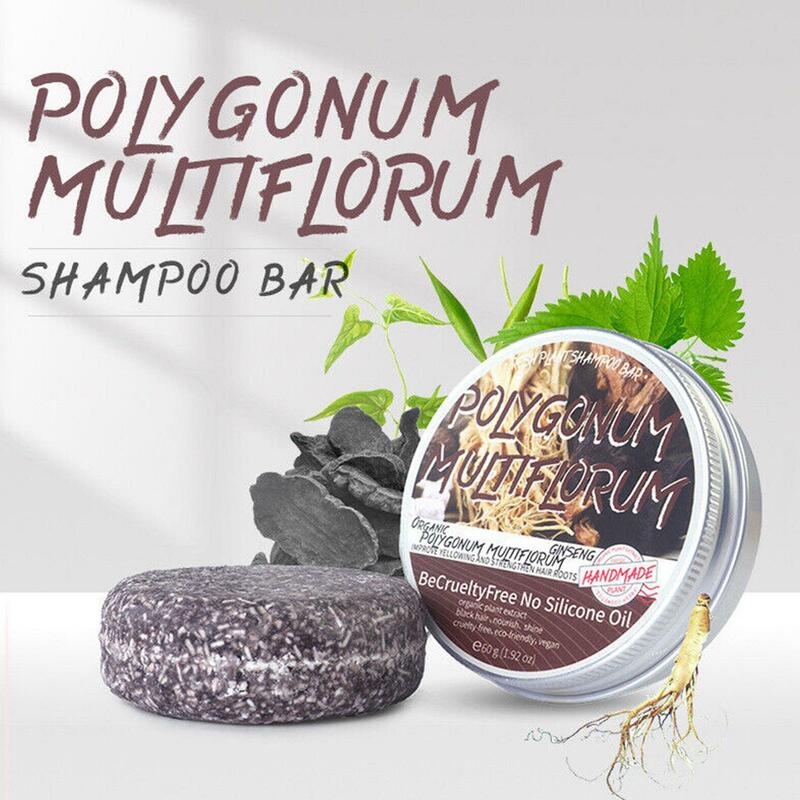 60G Hij Shou Wu Hira Verduistering Shampoo Bar Haarverzorgingsshampoos Bar Natuurlijke Biologische Handgemaakte Zeep Effectief Grijs Haar Omgekeerde