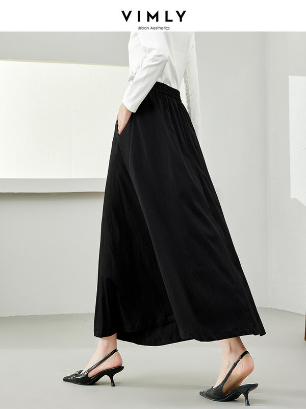 Vimly Women's Black Long Skirt 2024 Spring New In Elegant A-line Elastic Waist Female Swing Maxi Skirts Woman Clothing M6068