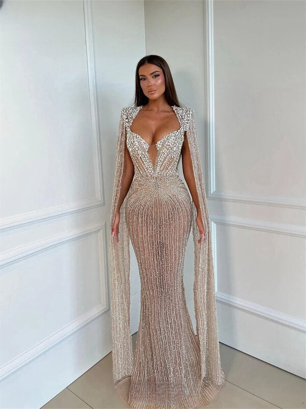 Urocza suknia wieczorowa z szalem 2024 seksowna sukienka na ramiączkach Spaghetti elegancka suknia o długości loora Vestidos De Novia