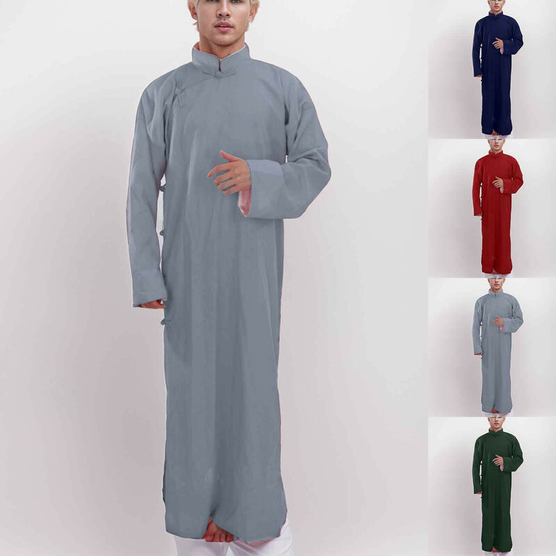 Muslim Solid Clothing Islam Dubai Dress Fashion Caftan Arabia Kaftan Abaya Robe Indian Robes Muslim Robes Mandarin Jacket