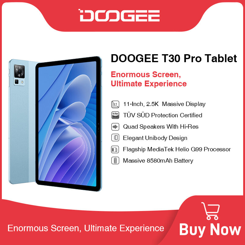 DOOGEE T30 Pro Tablet MediaTek Helio G99 11 ''2.5K TÜV bersertifikat 8GB + 256GB 8580mAh 20MP kamera utama Android 13