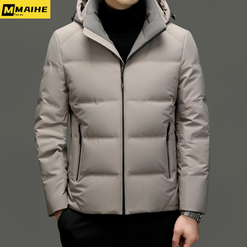 Detachable Hooded Down Jacket Men's Winter Thick Business Casual White Duck Down Warm Coat Brand Men's Lightweight Down Jacket