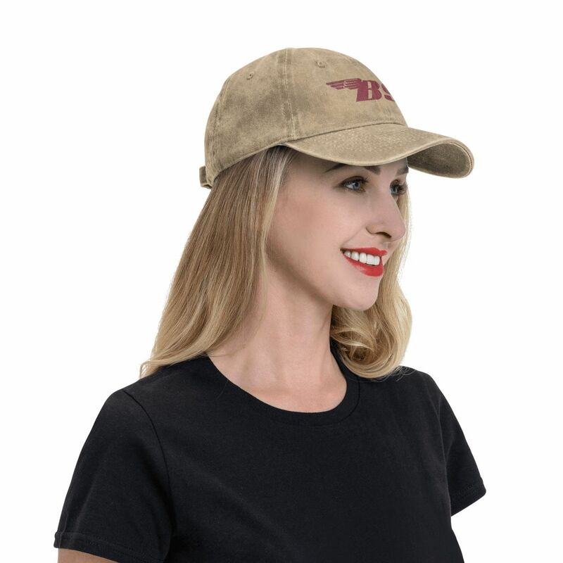 หมวกแก๊ปเบสบอลชายหญิง BSA สีแดงวินเทจหมวกล้างได้สำหรับรถจักรยานยนต์หมวกแก๊ปแบบนิ่มไม่มีโครงสร้างสำหรับกลางแจ้งฤดูร้อน