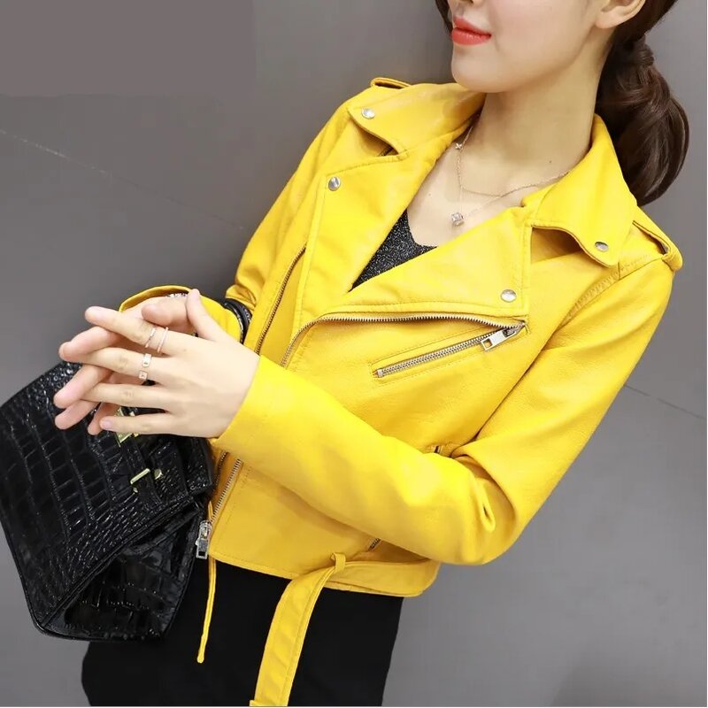 2023 New Slim Leather Jacket Ladies Short Small Coat Spring Autumn Winter Female Jacket Korean Motorcycle Suit Personality Top