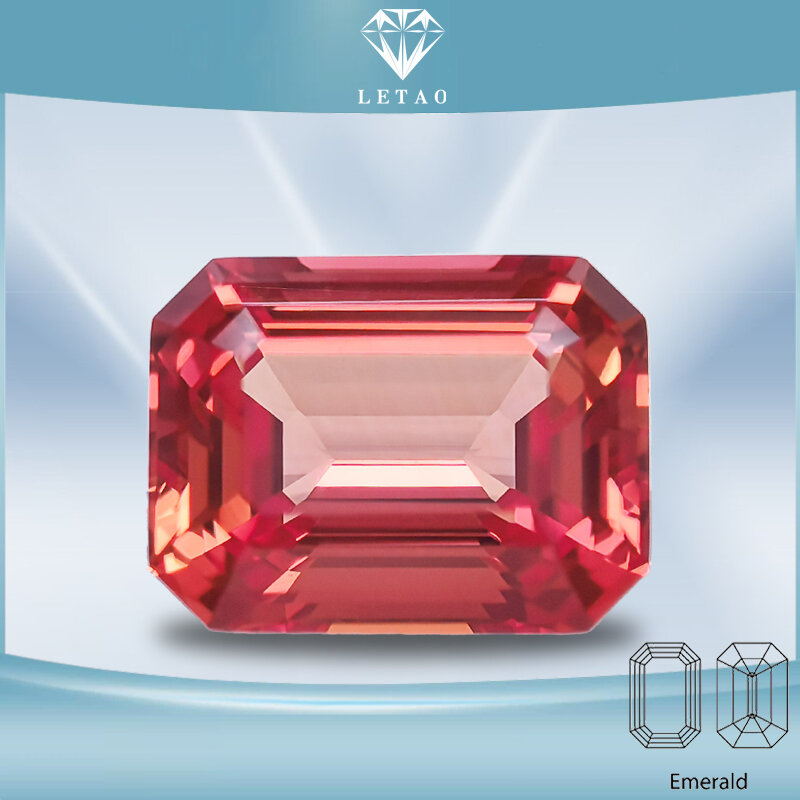 Lab Grown Sapphire Emerald Cut Sunset Red Color Gemstone per Charms orecchini ad anello fai da te materiali certificato AGL selezionabile