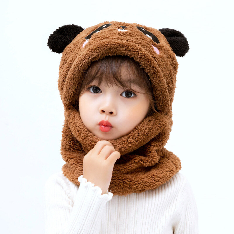 Cachecol de chapéu de desenho infantil, chapéu com capuz de 2 peças, coelho fofo, panda, manter aquecido, fofo, pescoço grosso, outono, inverno
