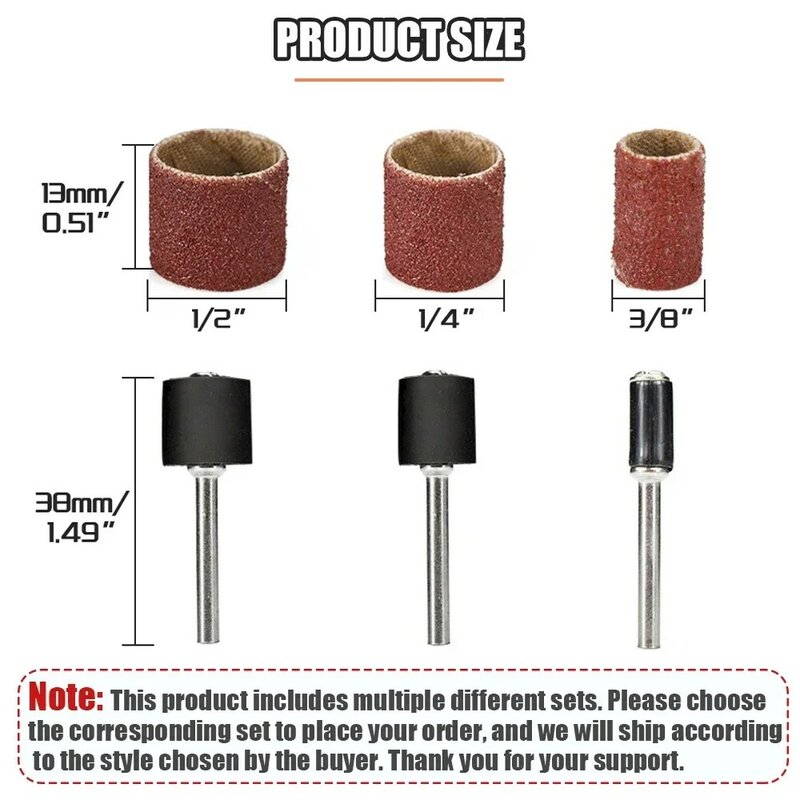 Kit di tamburi abrasivi banda abrasiva 1/2 1/4 3/8 pollici rettifica lucidatura incisione punte per trapano Dremel Set di utensili abrasivi rotanti