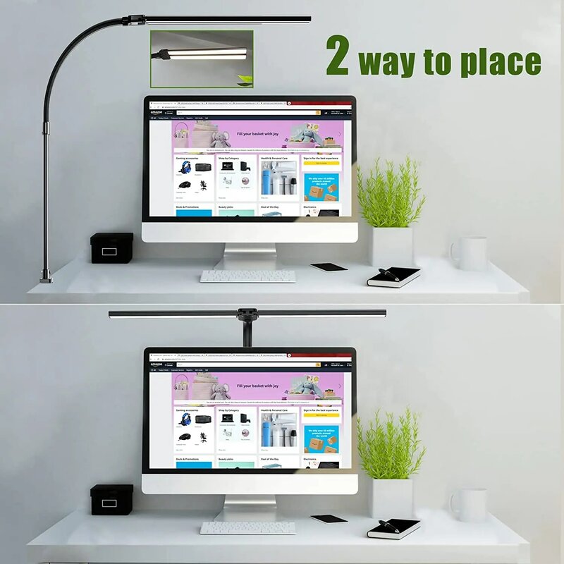 Lámpara de escritorio con Clip LED de doble cabeza, lámpara de mesa de Architect, iluminación de oficina en casa, 5 modos de Color y 5 regulables