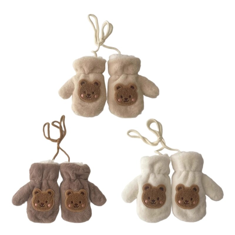 1 paire jolis gants en peluche ours pour enfants, mitaines à motifs d'animaux dessin animé pour bébé QX2D