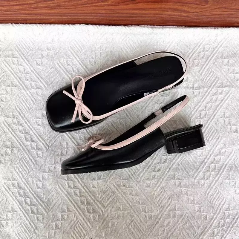 Zapatos planos plateados con punta cuadrada para mujer, zapatillas planas de Ballet, Sandalias cómodas con lazo, verano, 2023