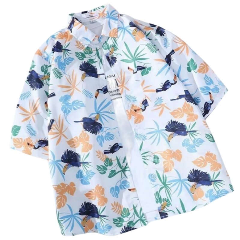 Camisa floral fina de manga curta masculina, bonito casaco de praia havaiano solto, moda verão