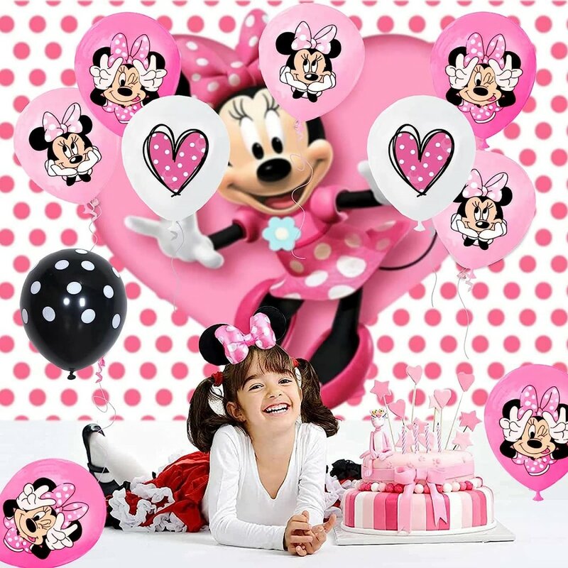 Juego de vajilla desechable de Minnie Mouse, globos de decoración de fiesta, mantel rosa de Minnie, suministros para fiesta de cumpleaños de niñas