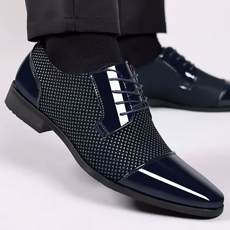 Modna klasyczna męska sukienka buty dla mężczyzn oxfordy lakierowane buty sznurowane czarne skórzane buty weselne