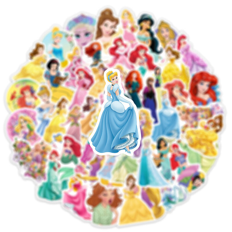 10/30/50 Buah Mainan Stiker Putri Lucu untuk Anak-anak PVC Tahan Air Bagasi Laptop Notebook Gitar Koper Mobil Stiker Kartun Disney