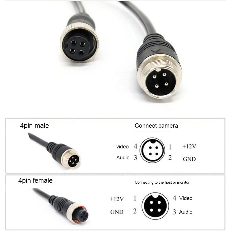 M12 Aviation Video Extension Cable, CCD Invertendo Camper Trailer, 4 pinos, 1m, 2m, 5m, 7m, 10m, 15m, 20m