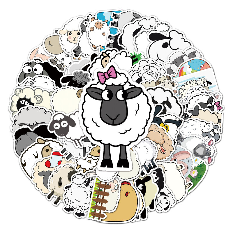 Cartoon Lamb Series Graffiti Adesivos, Adequado para Laptop, Capacetes, Decoração Desktop, Brinquedos DIY, Atacado, 50Pcs