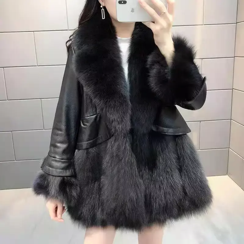 Casaco de pele de raposa falsa feminino, jaqueta de inverno, versão coreana, gola longa média, monocromático, engrossado, moda, 2023, 2023