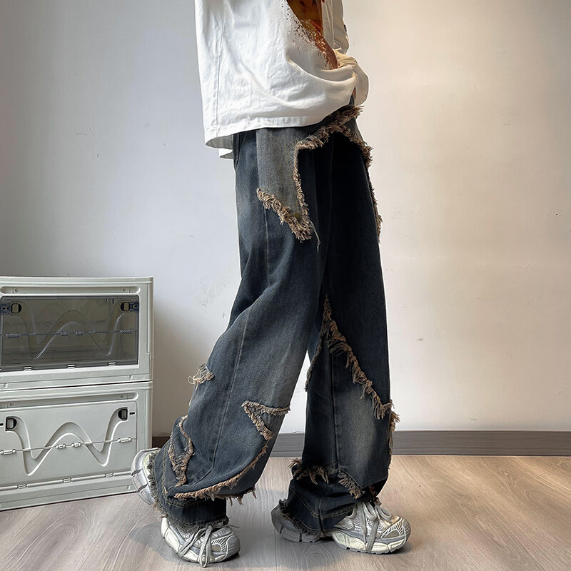 High Quality Brand Autumn Cotton Hole Men's Full Length Jeans Streetwear Design Denim Pants Korea Casual Trousers Male B215