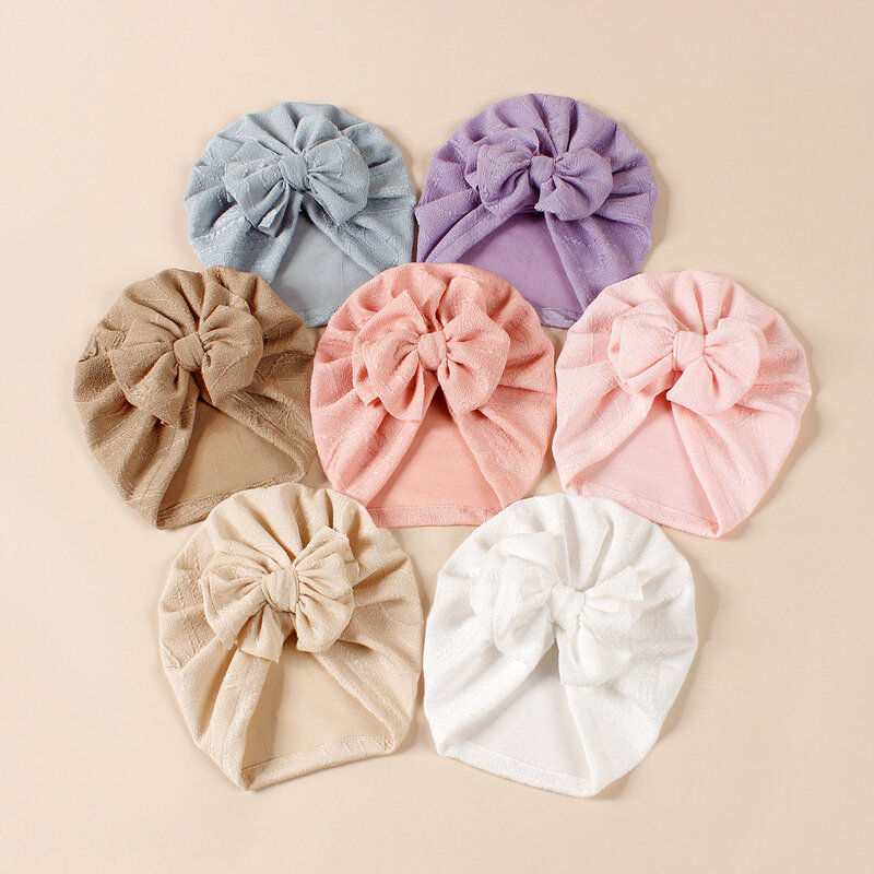 Baby girls Bowknot Knitted Hat Solid Color Baby Girls Boys Hat Turban Soft Infant Cap Jacquard pattern Beanies Head Wraps