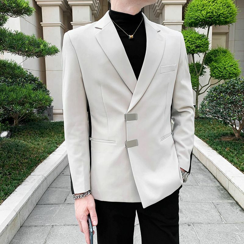 3-B2 High-end color matching suit for men, slim fit, Korean version, trendycasual suit top, autumn contrasting color jacket
