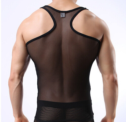 Men's Mesh Fully Transparent Ultra-thin Tank Top for Gay Vest Breathable Vest Bottom Lingerie Youth Tight Fitting Shaping Clothe