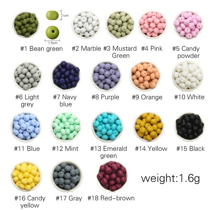 100pcs 15mm Silicone Beads Baby Teether Bpa Free Abacus Beads For Newborn Diy Pacifier Chain Bracelet Chewable Bead Accessories