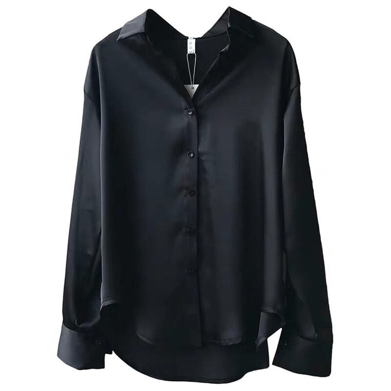 Camisa de seda vintage feminina, mangas compridas, camisas soltas, blusa, tops para senhora, roupas femininas, branco, outono, 2021